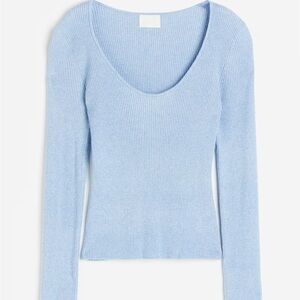 H&M Light Blue Ribbed Scoop Neck Sweater